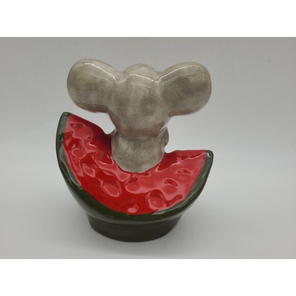 Vintage Mouse Sitting on Slice of Watermelon Ceramic Statue Signed 5" - Picture 4 of 11